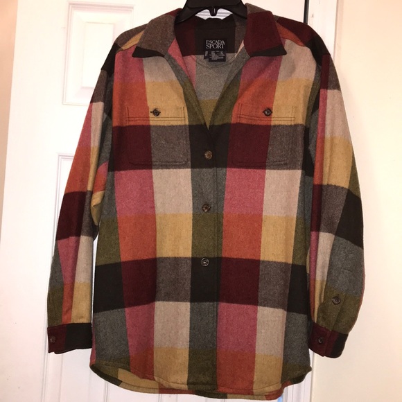 Escada Tops - ESCADA Sport Wool Cashmere Plaid Flannel Shirt M